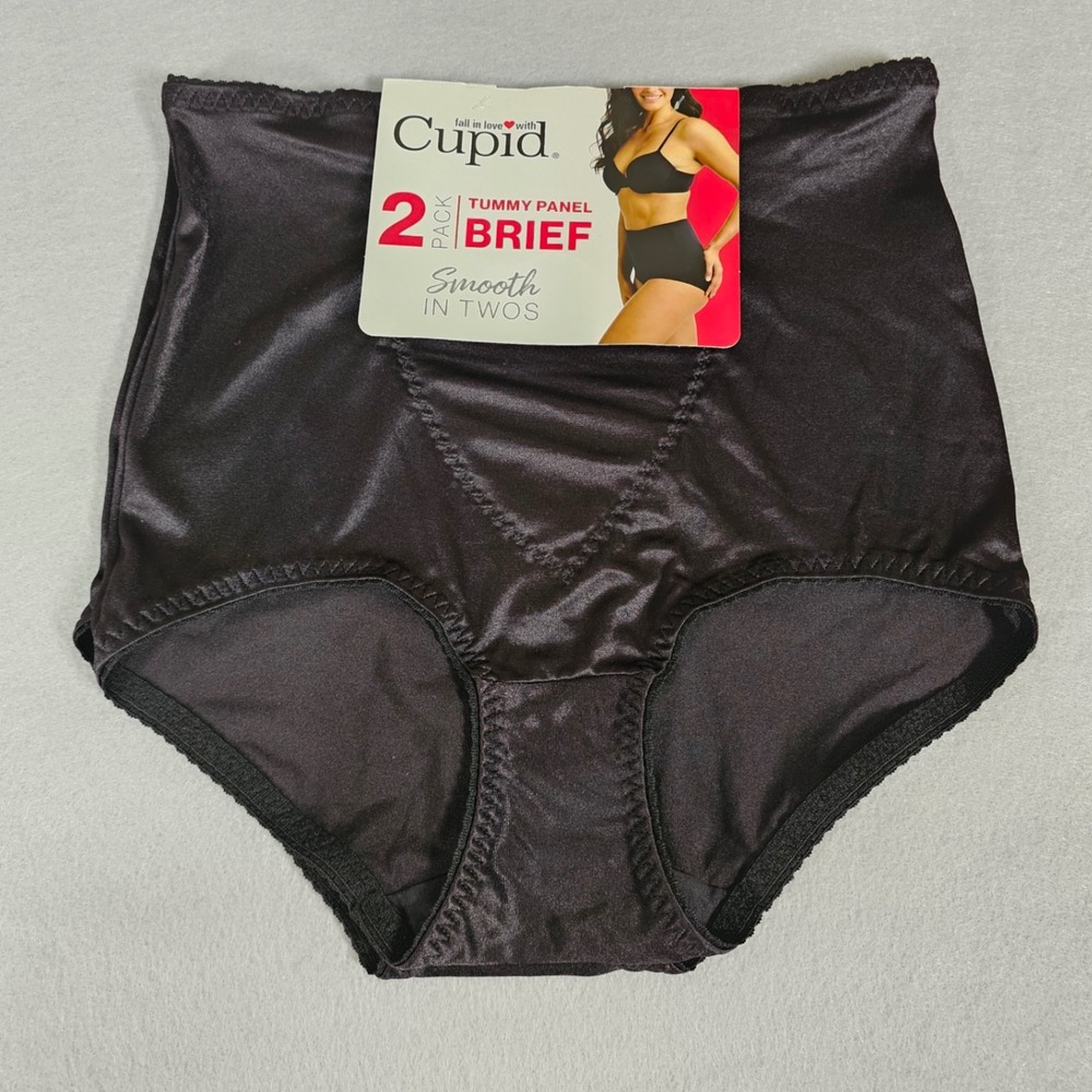 Cupid Tummy Panel Brief Shapewear L Black 2 Pack Light Control NWT